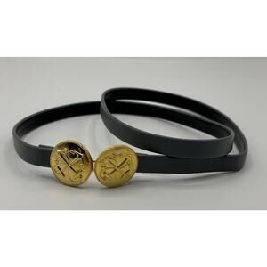 VTG Accessocraft Genuine Leather Blue Gray Belt Anchors Gold Buckle Size XS